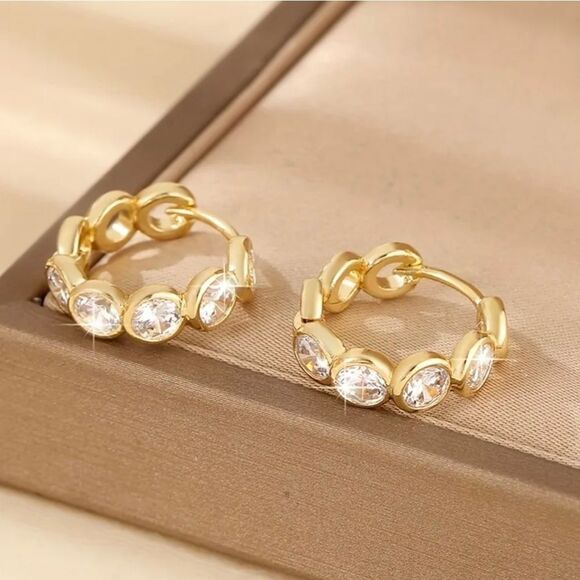 Simple Style Gold Designer Inspired Huggie Hoop Earrings - Picture 2 of 4